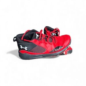 Youth Boys Under Armour Red and Black Leather Basketball Sneakers Size 6.5Y